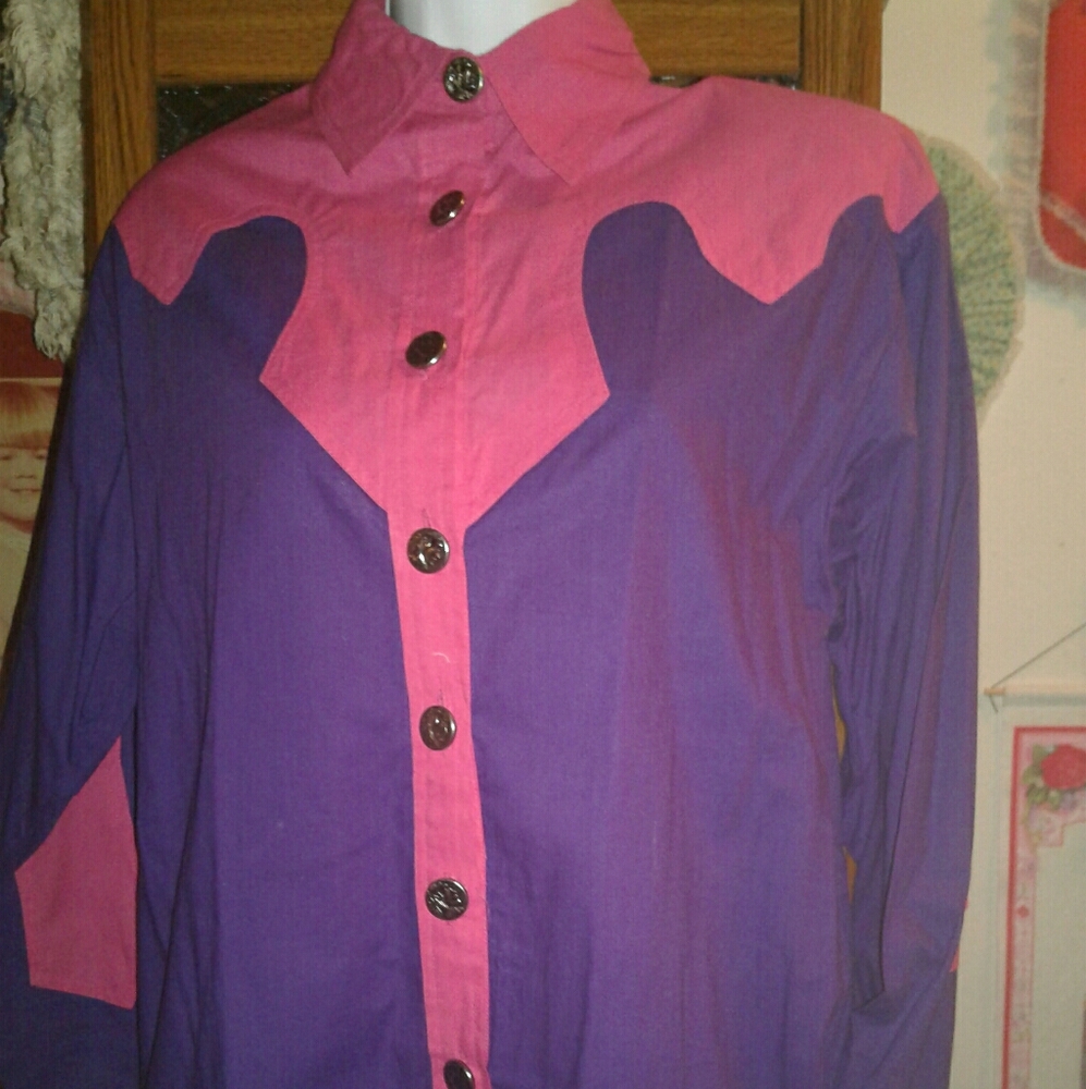 NWOT,Vintage 80's,Hot Pink & Purple,Western Style Shirt with Metal Buttons🩷💜🩷